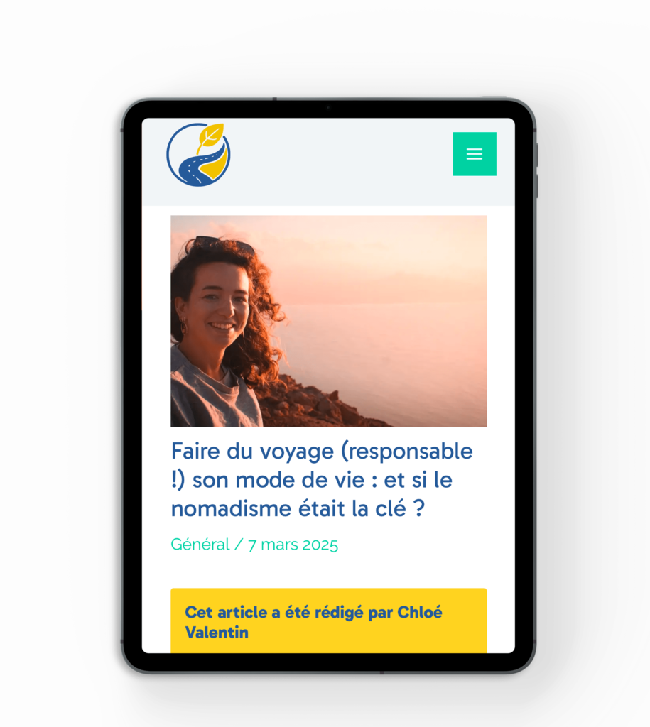 Aperçu de l’article “Faire du voyage son mode de vie” tel qu’il s’affiche sur ipad ou tablette.